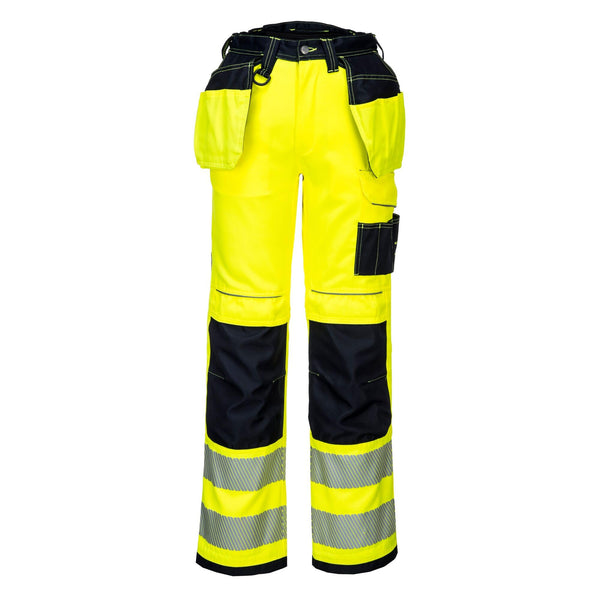 Portwest T501 Mens PW3 Hi Vis Work Trousers - Holster Pocket Workwear Safety Construction Trousers Orange/Black, 34