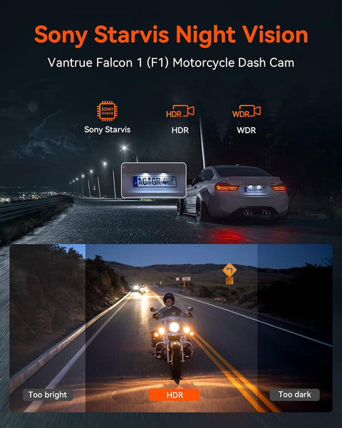 VANTRUE F1 Motorcycle Camera 4K Front and Rear 5GHz WiFi GPS HDR Waterproof, Dual Motorbike Motorcycle Dash Cam Dustproof, Motorbike Camera Dual Lens 160 Wide Anlge, 24H Parking Mode, 512GB Max