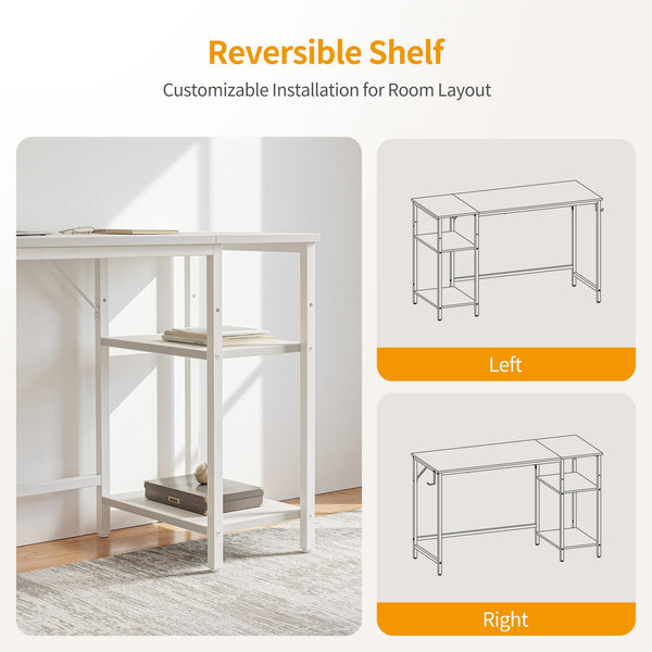 CubiCubi Computer Desk with Monitor Stand and Storage Shelves, 120cm Home Office Desk Study Writing Table, White