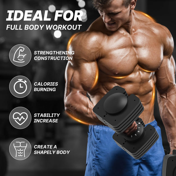 EnterSports 12kg/18KG/27KG Adjustable Dumbbells,Dumbbell Set for Saving Place, Dumbbell Weights with Non-Slip Handle, Home Gym Strength Training Equipment for Full Bodybuilding