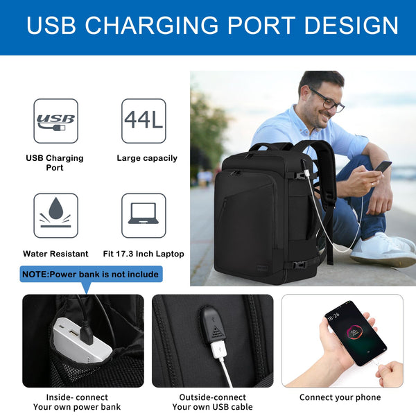 Cabin Bags 40x20x25 for Ryanair Underseat 20L Small Travel Hand Luggage Backpack Carry-ons Bag Cabin Size for Airplanes Flight Bag Travel Rucksack Fit 14 Inch Laptop with USB Charging Port-Black