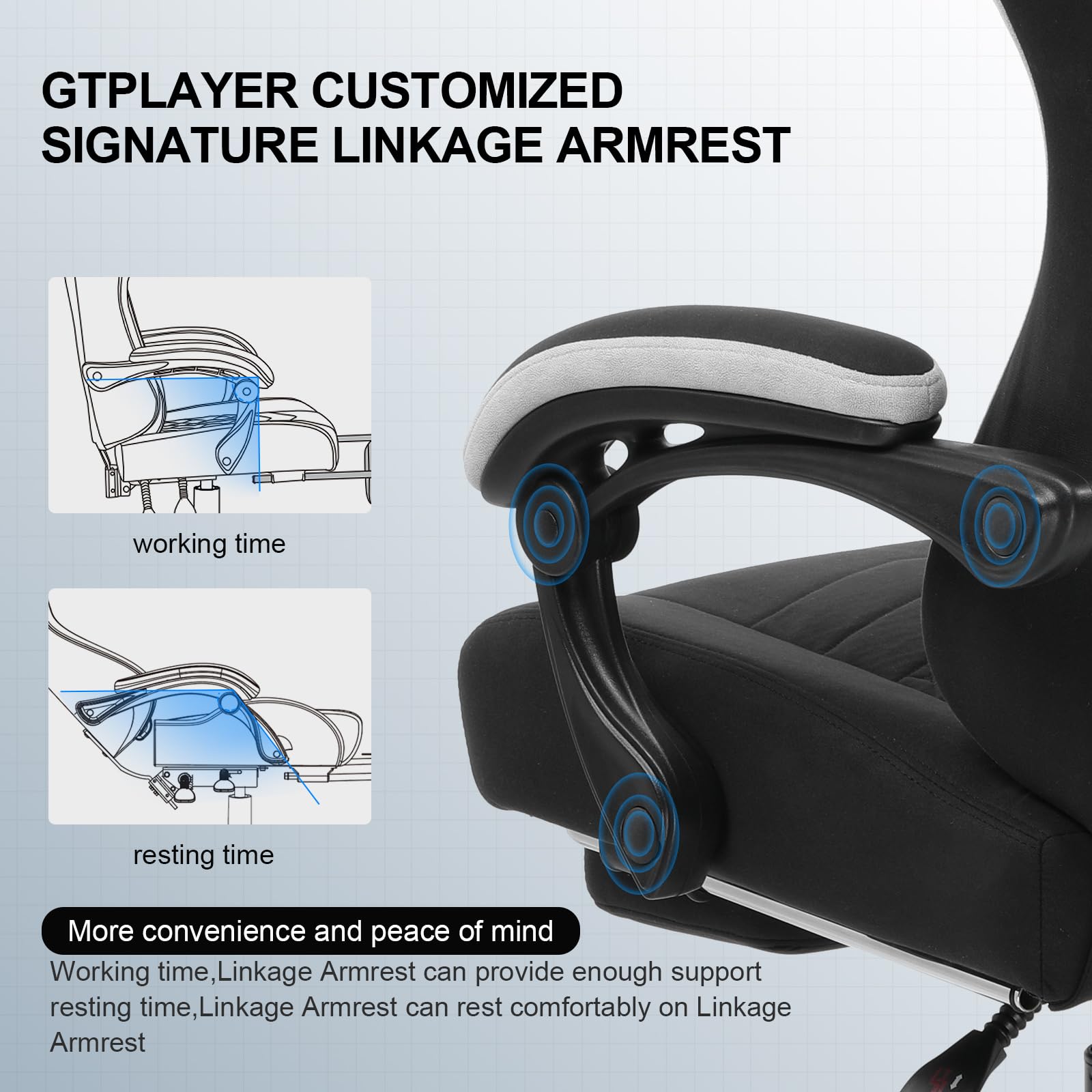 GTPLAYER Fabric Gaming Chair with Footrest, Ergonomic Computer Desk Chair with Pocket Spring Cushion Home Office High Back Support Lumbar Support Heavy Duty Wide
