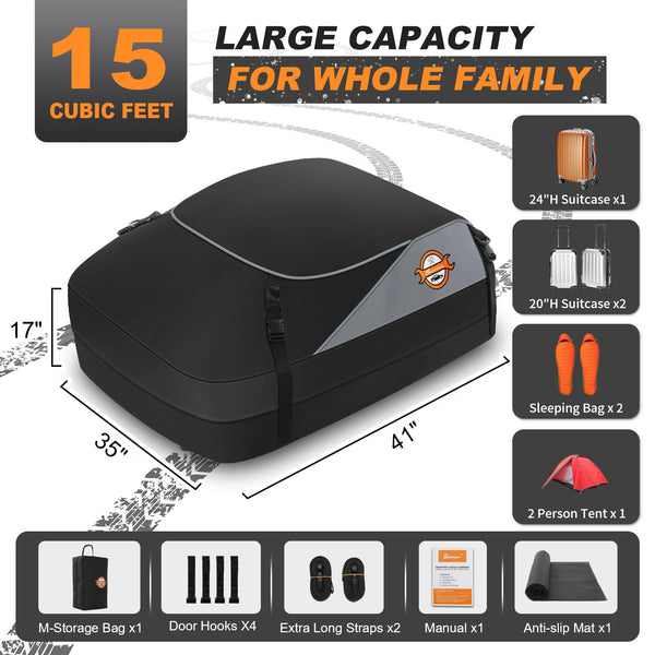 Sailnovo Roof Box Roof Bag 580L/20 Cubic Waterproof Car Roof Bag with 6 Door hooks, Soft-Shell Large Roof Cargo Carrier Bags for Cars without/with Roof Bars/Rack/Rails, Black