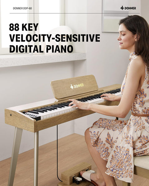 Donner DDP-60 88 Key Digital Piano for Beginner, Electric Keyboard with Velocity-Sensitive Keys, 128 Voices, 83 Rhythms, 8 Reverb Effects, 5 Strength Curves, Auto Chord, Gray