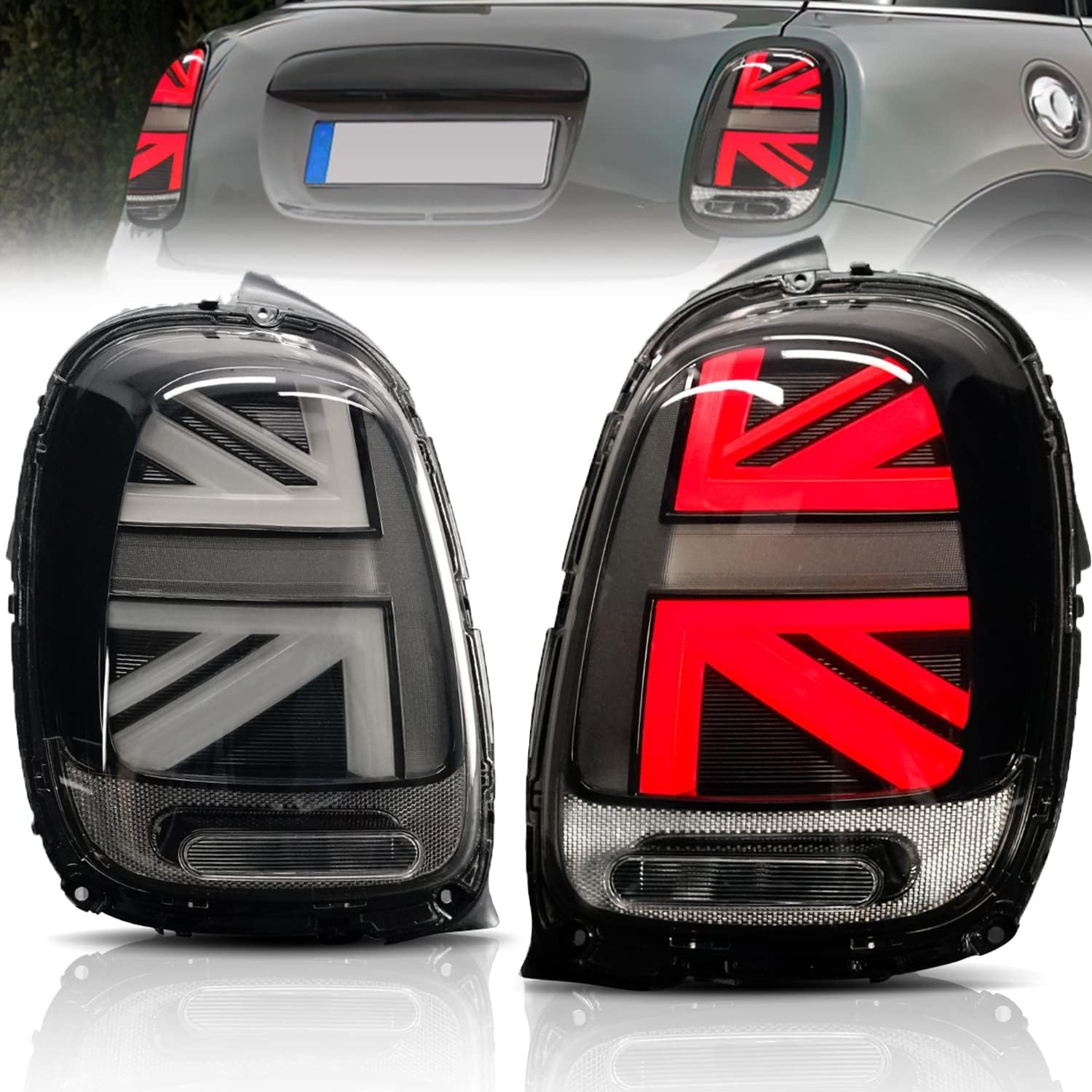 Archaic Union Jack Rear Lights for Mini Cooper One F55 F56 F57 2014-2021, with Sequential Turn Signal Light, Plug&Play, Pair