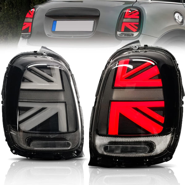 Archaic Union Jack Rear Lights for Mini Cooper One F55 F56 F57 2014-2021, with Sequential Turn Signal Light, Plug&Play, Pair