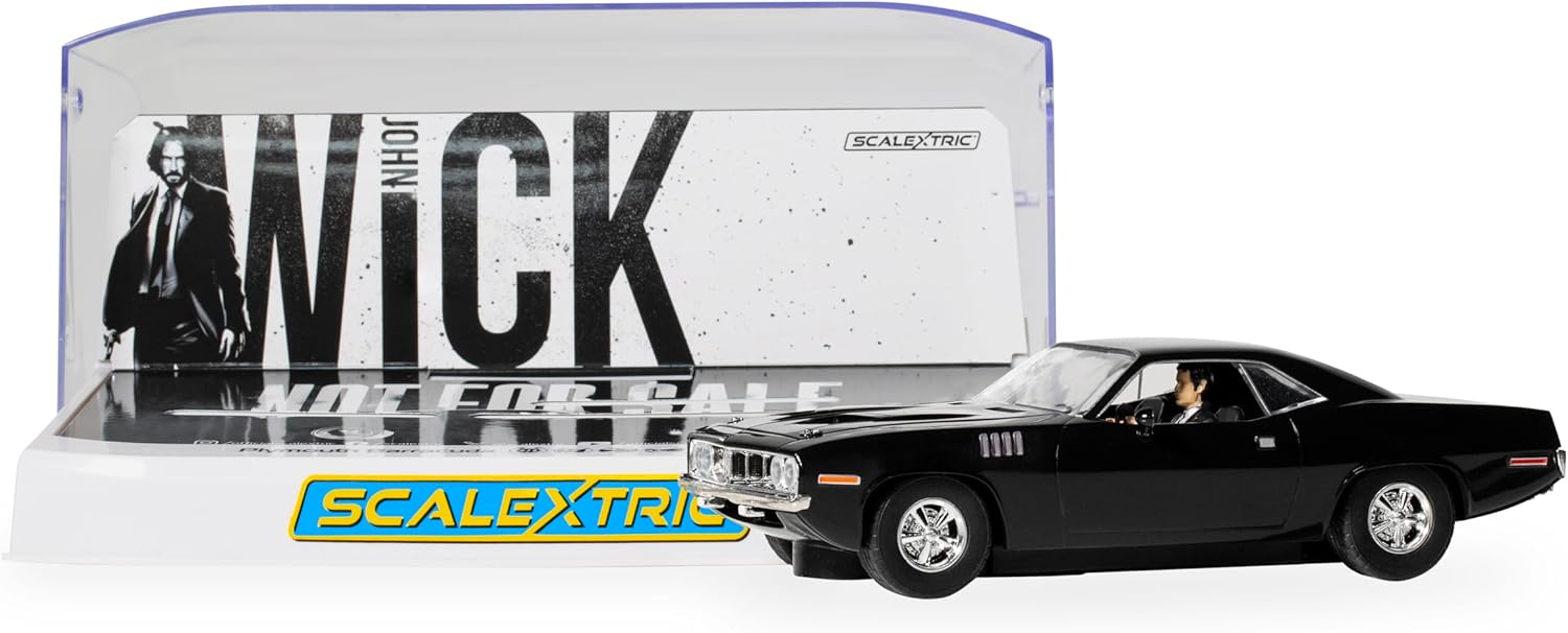 Scalextric Cars - C4595 John Wick Plymouth Barracuda, John Wick Chapter 4 - Toy Slot Car for use with Race Tracks and Set - Gift Ideas for Kids and Adults, Scalextric Accessories