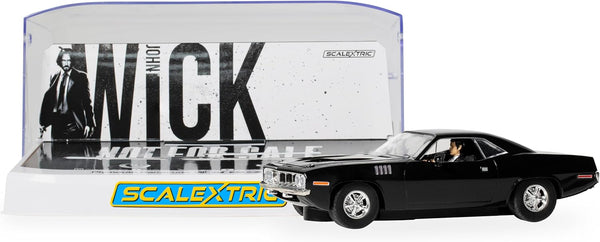 Scalextric Cars - C4595 John Wick Plymouth Barracuda, John Wick Chapter 4 - Toy Slot Car for use with Race Tracks and Set - Gift Ideas for Kids and Adults, Scalextric Accessories