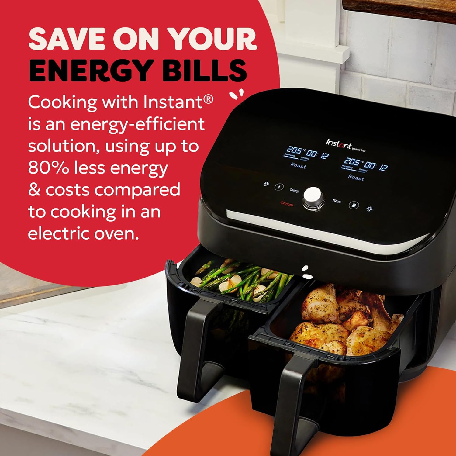 Instant Pot - Versazone Dual Black Air Fryer - Large 8.5L, Family Size - Single Double Basket with Divider - 8 in 1 - Food Dehydrate, Grill, Bake, Roast, Reheat, Non-Stick, Easy Clean, Dishwasher Safe