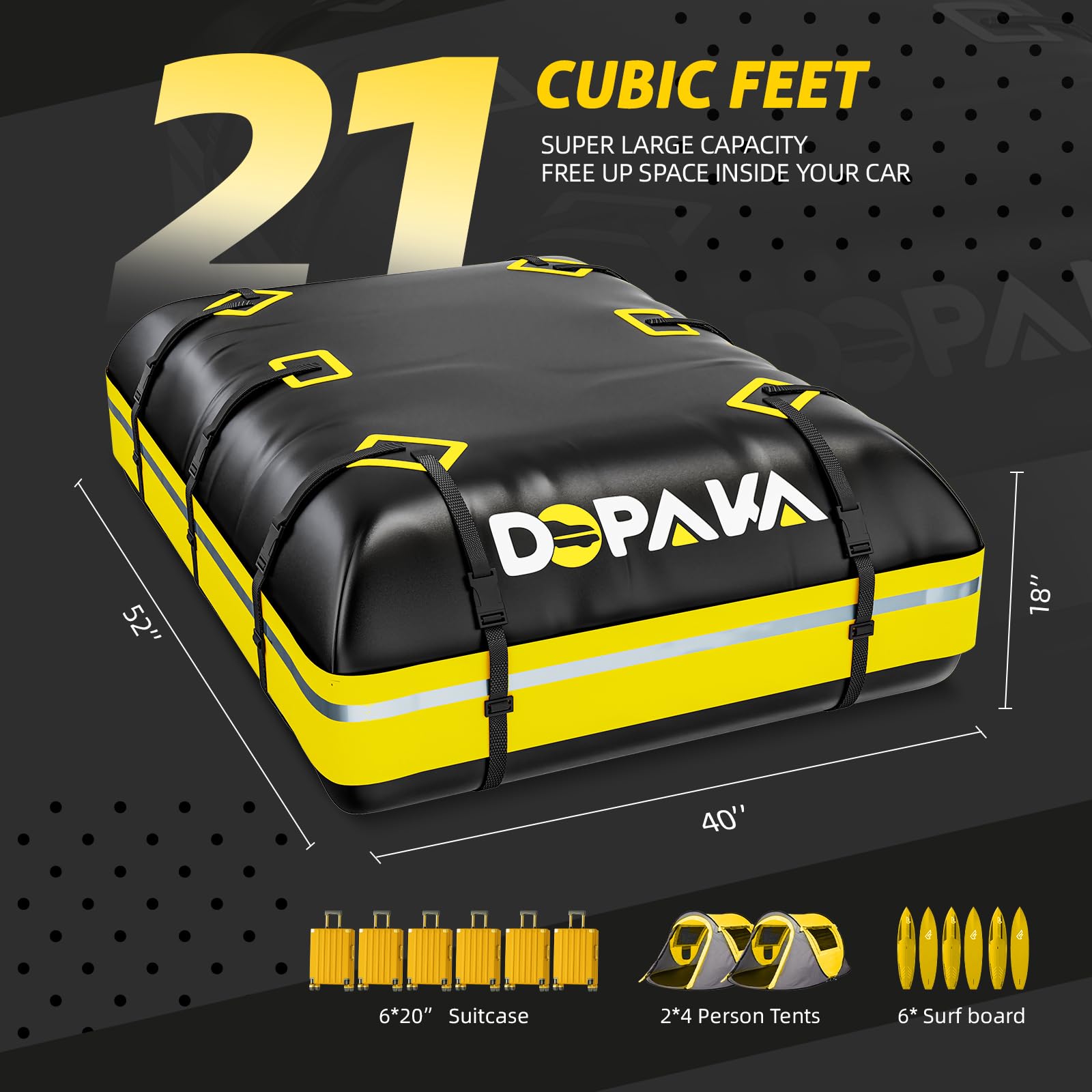 Rooftop Cargo Carrier Bag,100% Waterproof Heavy Duty 1000D Car Top Carrier,15 Cubic Feet Car Roof Bag for All Vehicle with/Without Rack,High-Frequency Welded Seams,Anti-Tear Anti-Slip Mat,6 Door Hooks