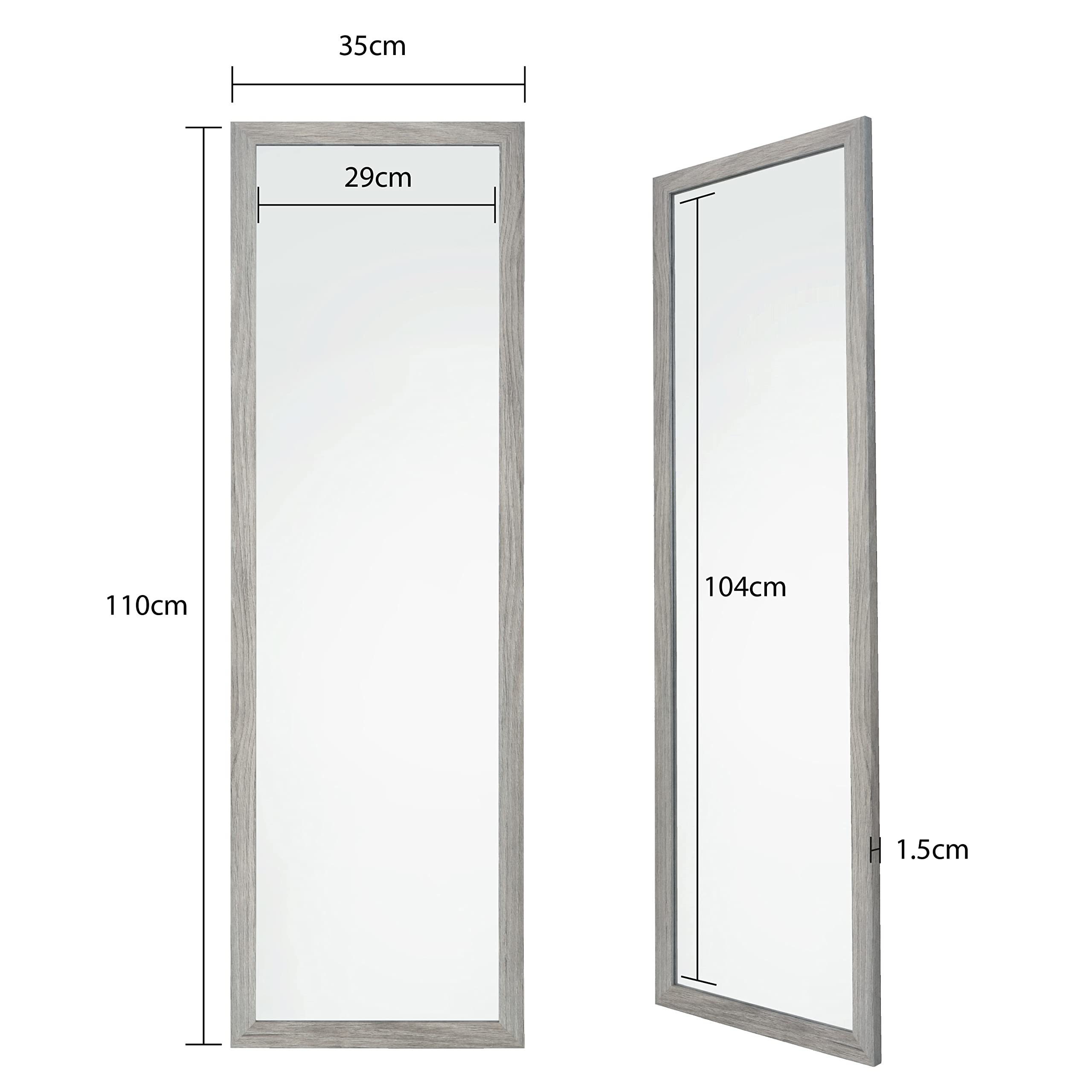Home Selections Wooden Full Length Wall Mounted Mirror - Dark Wood - 35x110cm