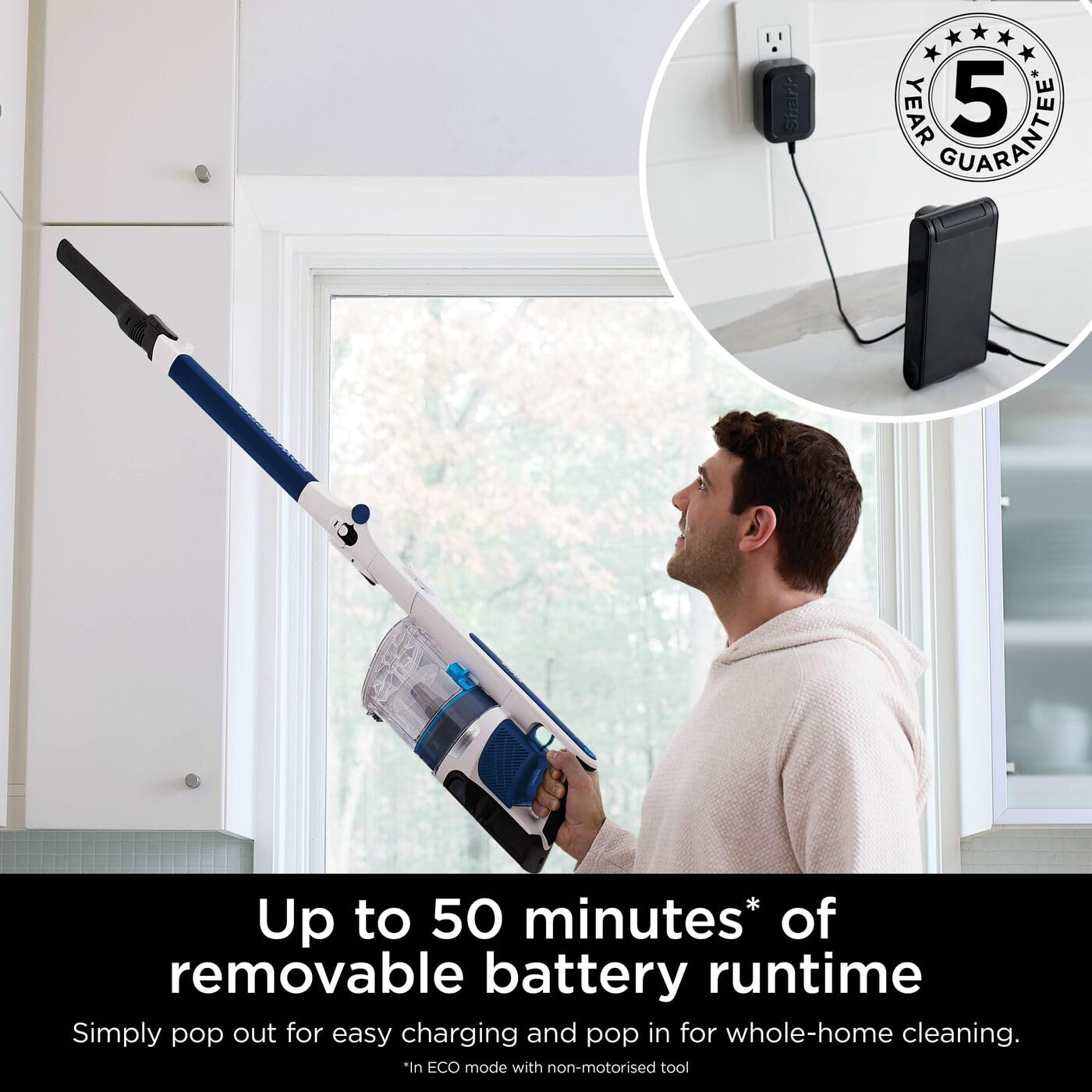 Shark PowerPro Cordless Vacuum Cleaner, Lightweight, Floor Detect Technology, Anti-Hair Wrap Technology, Anti-Allergen Complete Seal, Flexible, Handheld mode, Navy Metallic, IZ380UK