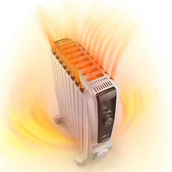 De'Longhi Dragon 4 TRDSX40820E.WB, Oil Filled Radiator with Electronic Timer, Quiet Heater with Functional Design, Chimney Design and Castors, Safety Thermostat, 3 Fan Settings, 2000W, White/Beige