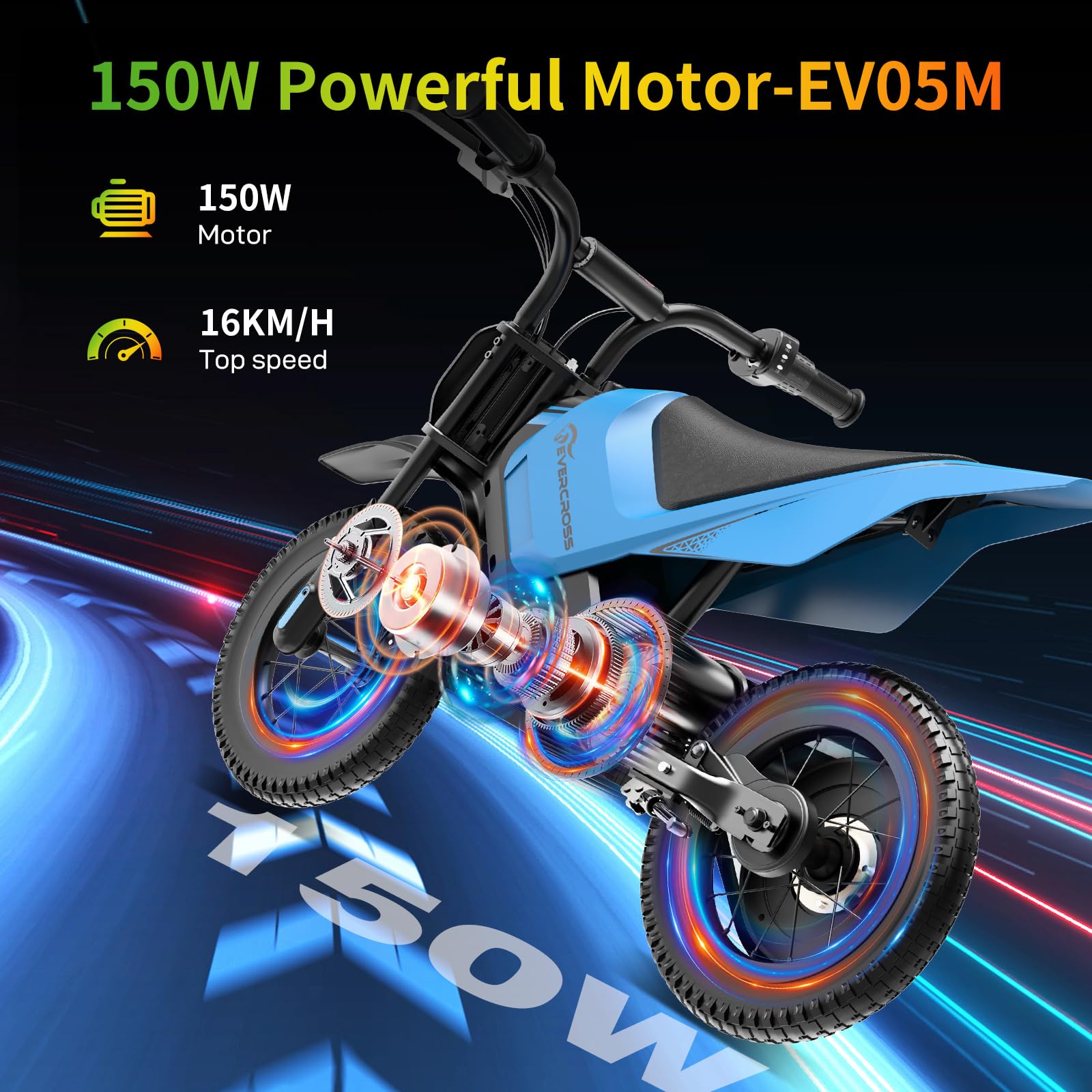 EVERCROSS EV05M Electric Motorcycle for Kids, 150W Kids Ride On Motor-cycle, 8/16 km/h Speed Modes & 15 km Long-Range Electric Motorcycle, 12'' Moto Cross for Children Aged 3-12 Years