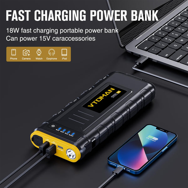 VTOMAN V7 4500A Jump Starter Power Pack, Car Battery Booster Jump Starter (Up to 10L Gas or 8L Diesel), 12V Car Jump Starter Power Bank with LED Flashlight, Fast Charging, 15V DC Port