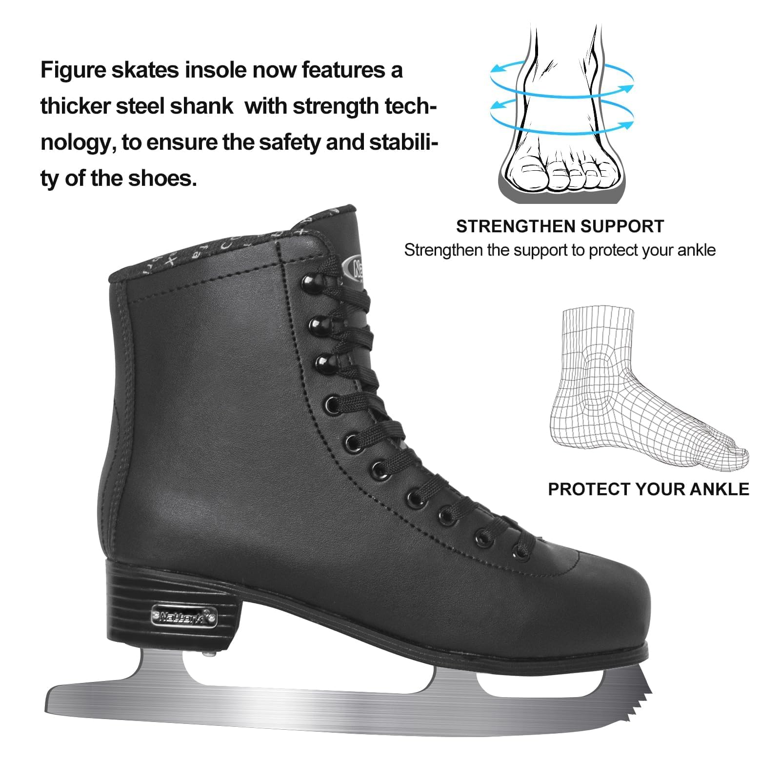Nattork Figure Skates Excellence Stainless Steel Blades Ice Figure Skating with Enhanced Support Strength Performance and Ultimate Comfort for Youth and Adult