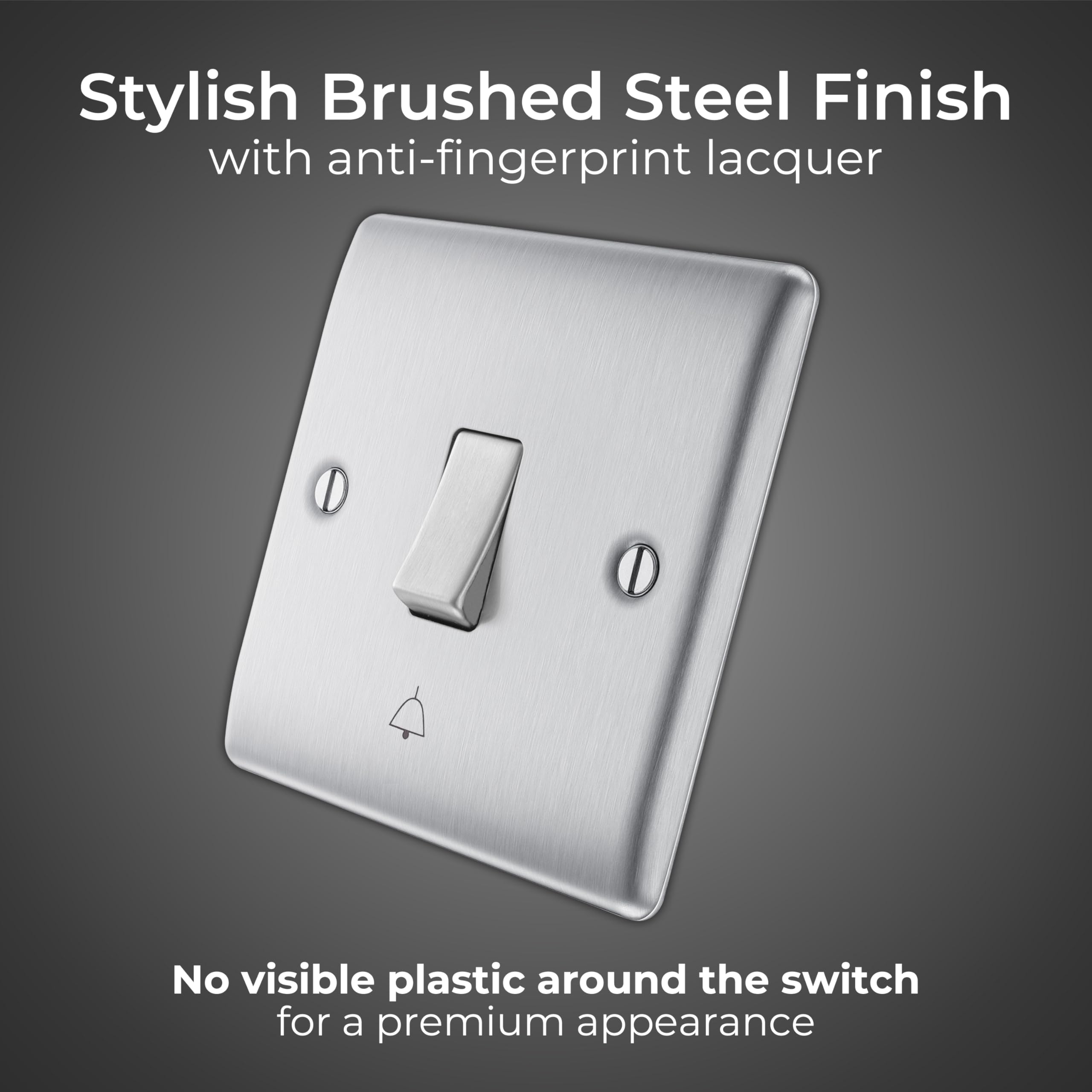 BG Electrical Cooker Switch with Socket and LED, Cooker Control Unit, Control Socket, Double Pole, Raised Profile, Round Edges, Nexus Metal, Brushed Steel, Grey Inserts, 45A, NBS70G