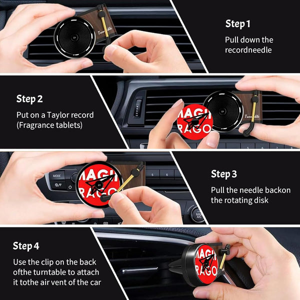 Car Air Fresheners, 12Pcs Fragrance Diffusers Clips Clip Record Player Design Perfume Vent Clip with Aromatherapy Tablets Accessories for Car Home Office