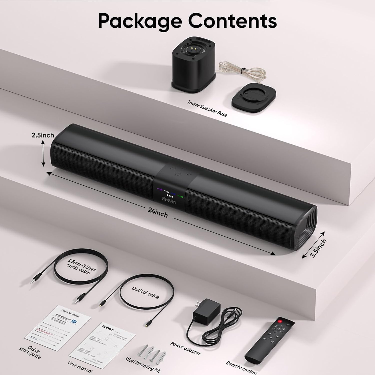 Saiyin Sound Bar for Smart TV, 90W Compact Soundbar Speaker with Subwoofer, 2.1Channel Home Theater Surround Sound System with Crisp Vocals and Deep Bass for TV PC Projector