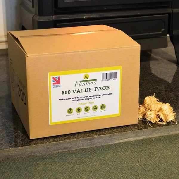 Flamers Natural Firelighters 500 Value Pack - Fire Lighters for Wood Burner Firepit Bbq Pizza Oven Fireplace Chimenea Barbecue Fire Starter -