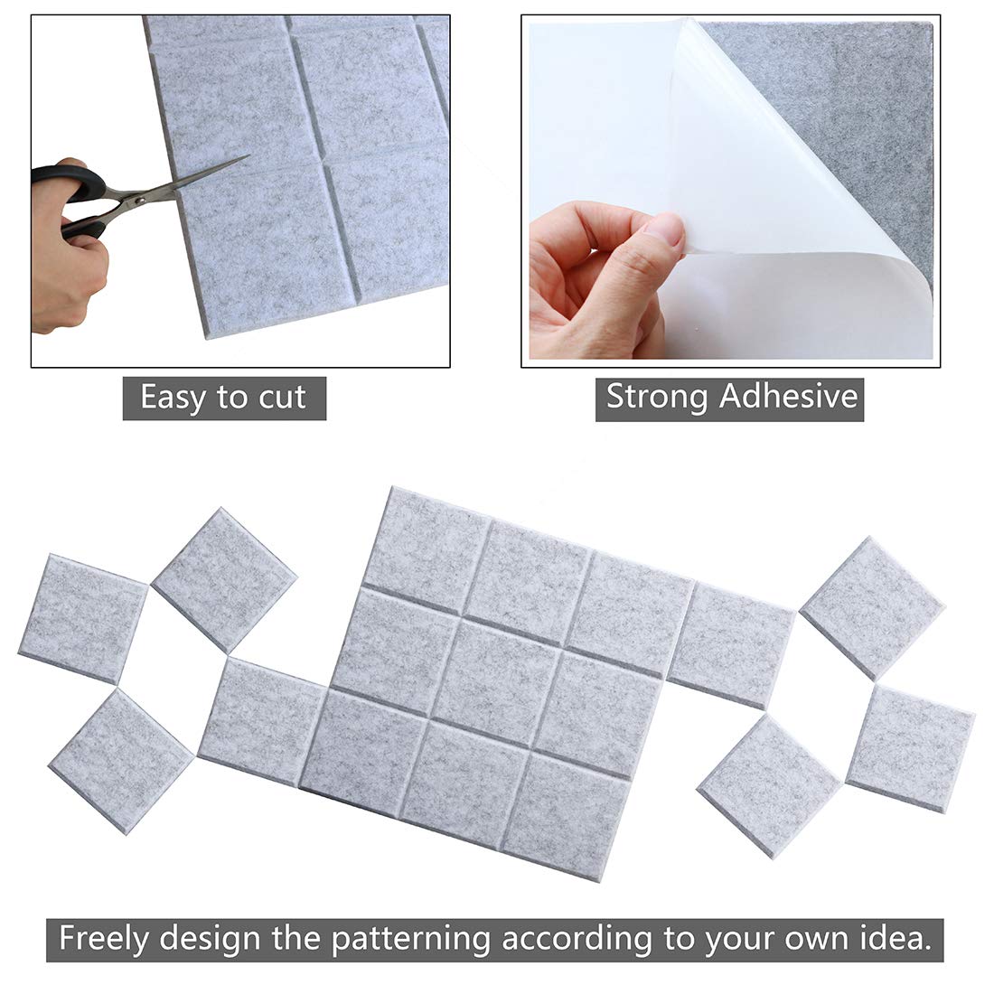 Uoisaiko Large 30x30cm Felt Board Tiles with 30 Pins, Pack of 6 Bulletin Board Notice Boards for Home Office Kitchen, Self Adhesive Pin Board Wall Tiles for Photos Memos