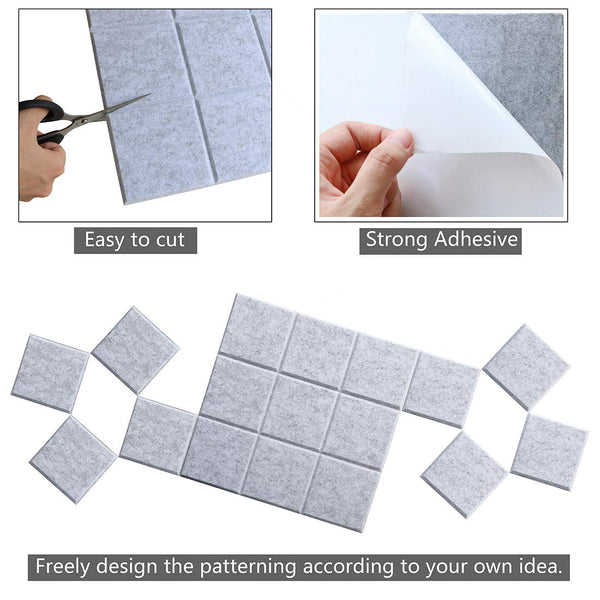 Uoisaiko Large 30x30cm Felt Board Tiles with 30 Pins, Pack of 6 Bulletin Board Notice Boards for Home Office Kitchen, Self Adhesive Pin Board Wall Tiles for Photos Memos