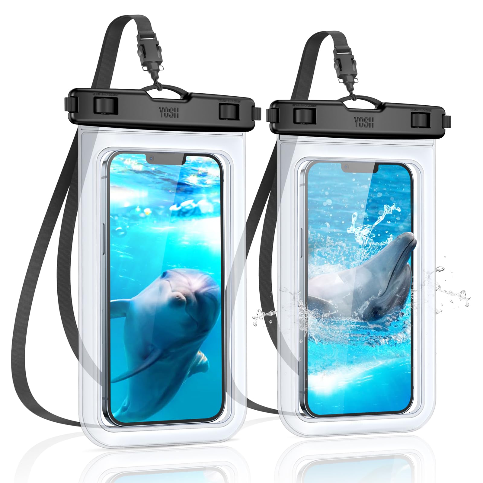 YOSH Waterproof Phone Pouch 2 Pack, 7 inch IPX8 Waterproof Phone Case for Swimming Travel Beach Trip Snorkelling Kayaking, Underwater iPhone Case for iPhone 16 15 14 Pro Max, Samsung S25 S24 Ultra