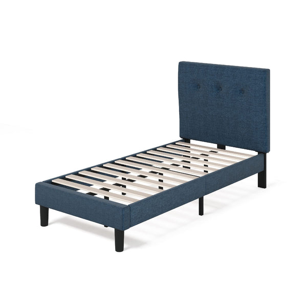Zinus Omkaram Single Bed frame - Bed 90x190 cm - 36 cm Height - Upholstered Platform Bed frame with Wood slat support - Navy Blue