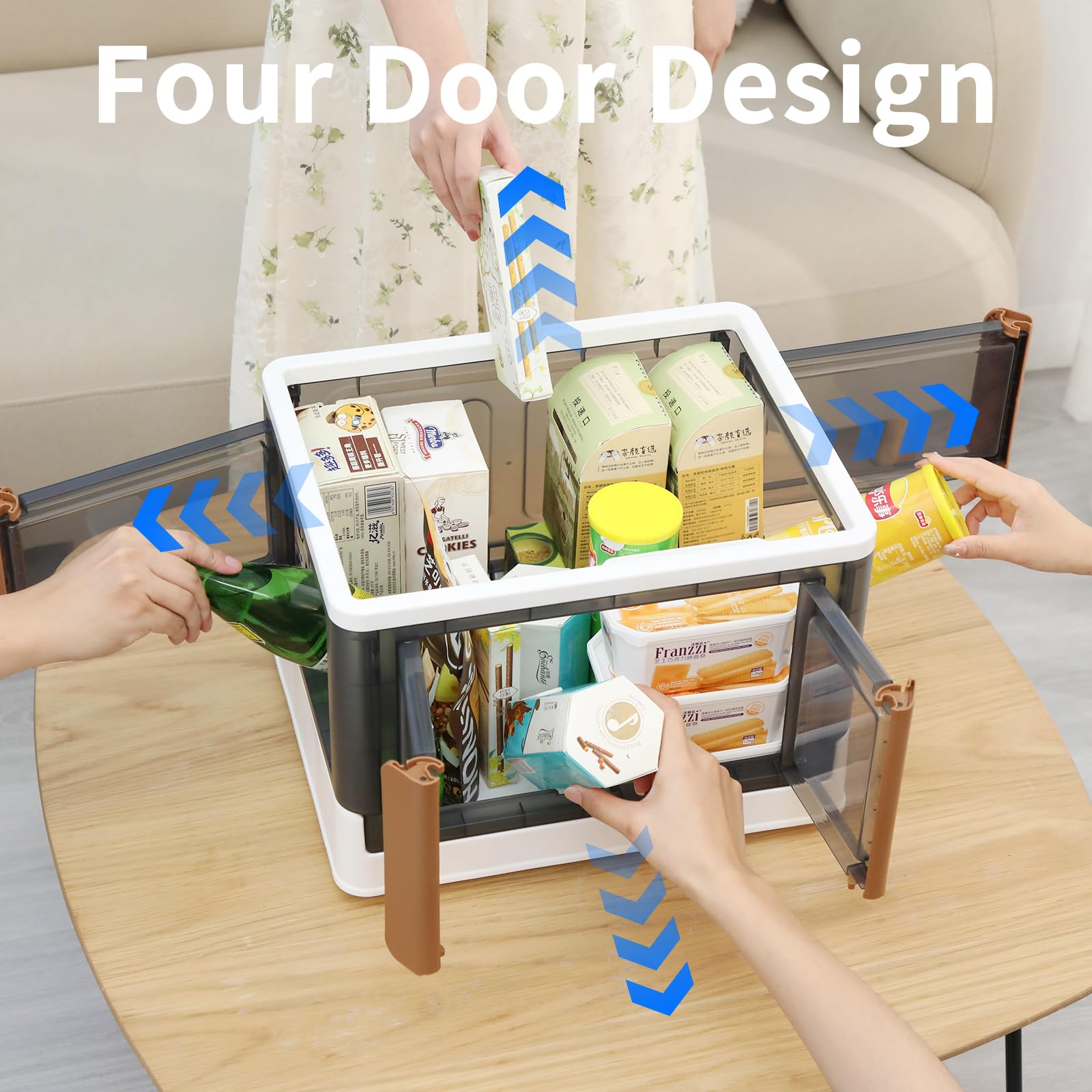 HAIXIN Collapsible Storage Boxes with Lids - 72L Stackable Storage Bins with Four Opening Door, Plastic Closet Organiser, Storage Container with