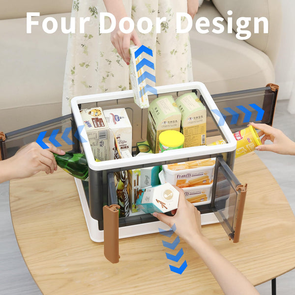 HAIXIN Collapsible Storage Boxes with Lids - 72L Stackable Storage Bins with Four Opening Door, Plastic Closet Organiser, Storage Container with