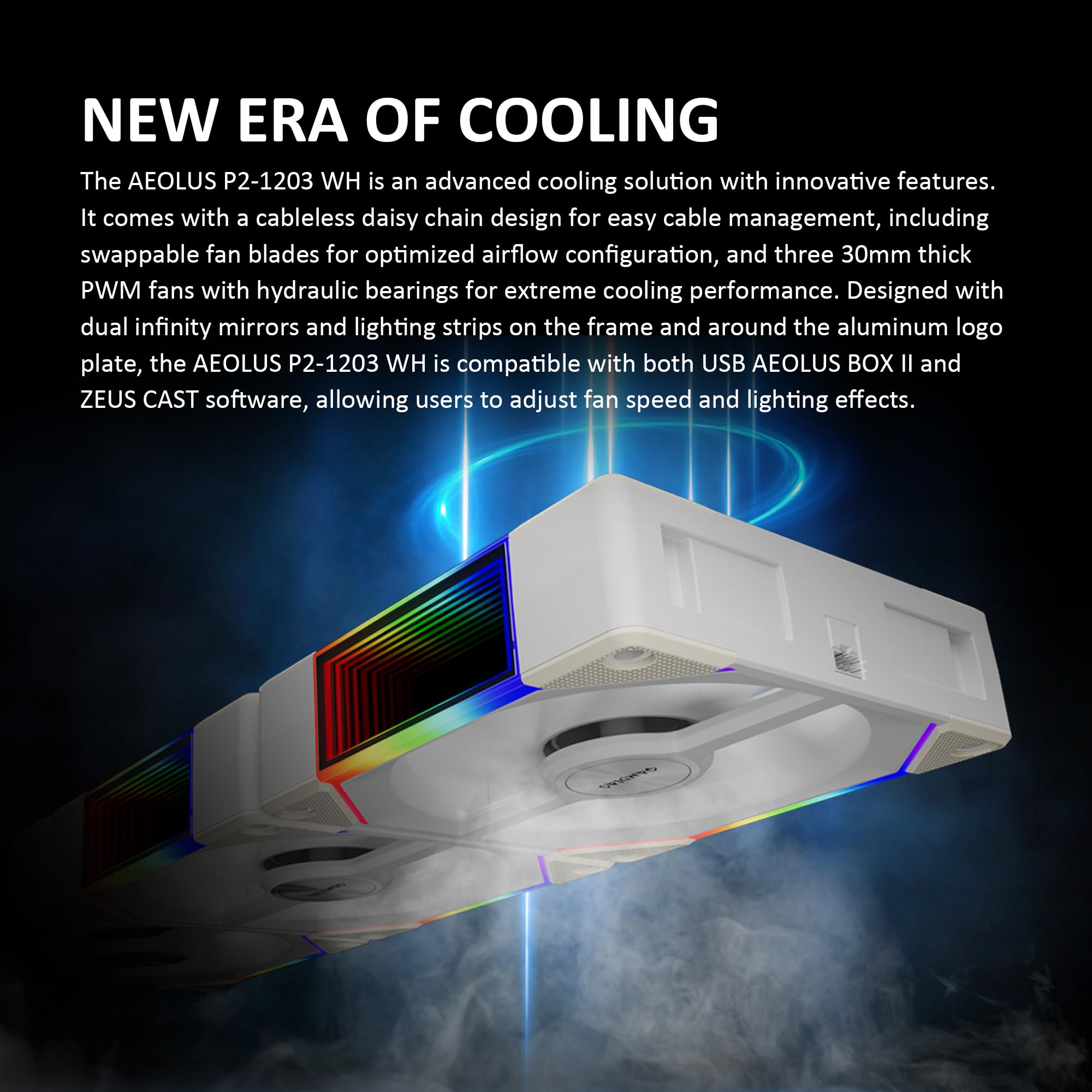 GAMDIAS 120mm ARGB PC Case Fans, Computer Case Fan, Cabless Daisy Chain Connection, Dual Infinity Mirror Lighting, Swappable Fan Blade for Reverse Airflow, Performance 30mm Thick, With Control Box