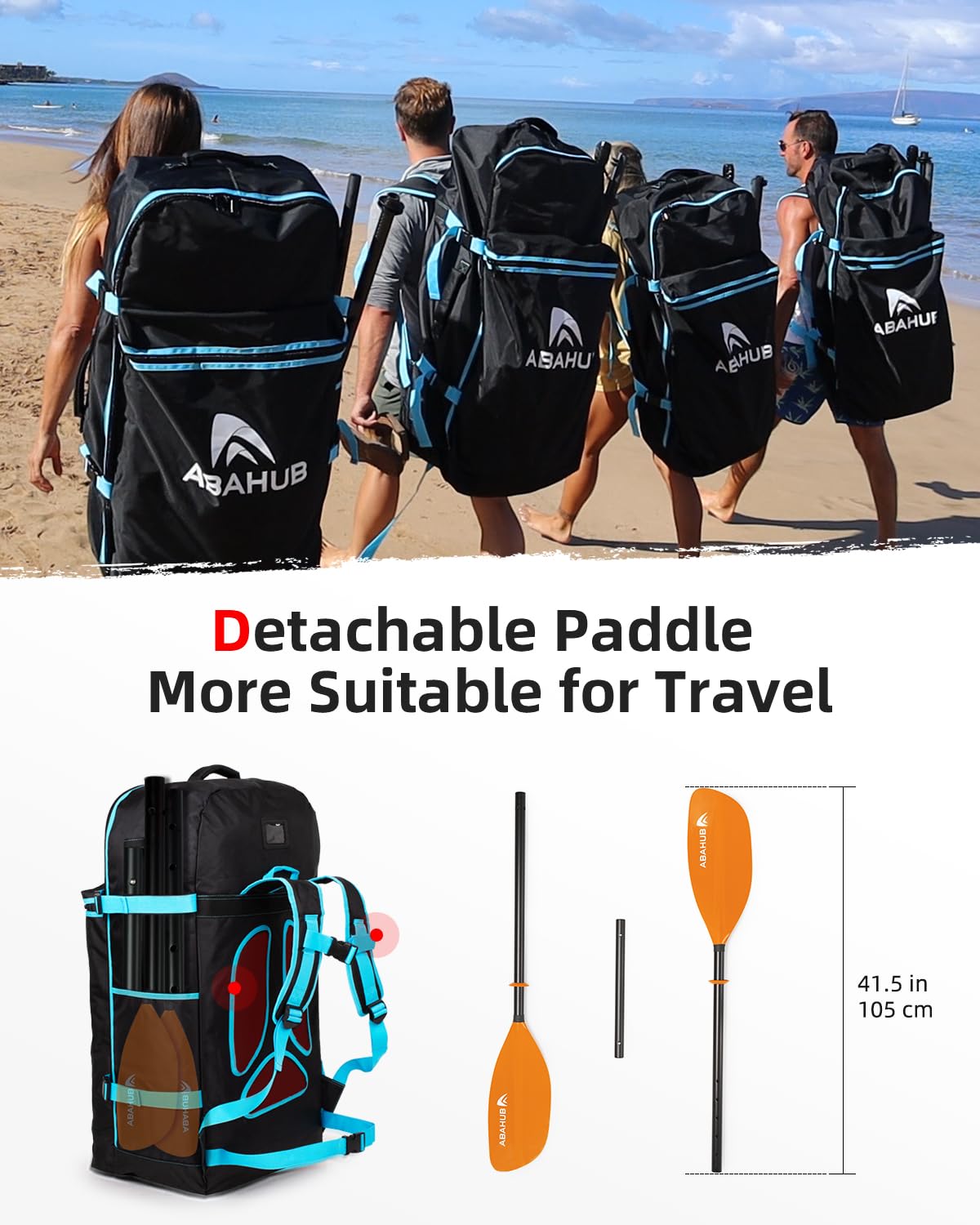 Abahub Adjustable Kayak Paddle 210-230 cm/82-90 Inches Floating Kayaking Oars Boating Oars Canoeing Oars Orange