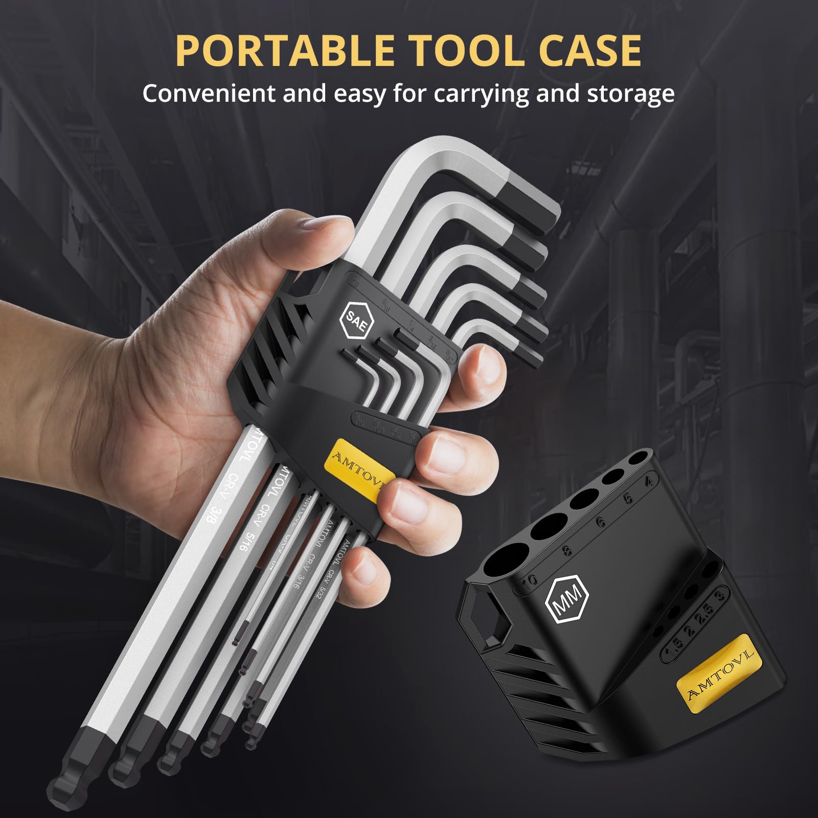 AMTOVL Hex Key Set, Allen Wrench Set, 18PCS Metric and SAE Allen Key Set Extra Long with Ball End T-Handle CRV & S2 Steel 1.5mm-10mm, 1/16-3/8