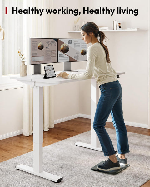 SANODESK QS1+140 * 60 Electric Standing Desk Height Adjustable Standing Desk With Memory Smart Panel Sit Stand Table With Hooks and Cupholder for Home Office （Black Frame+ Black Desktop）