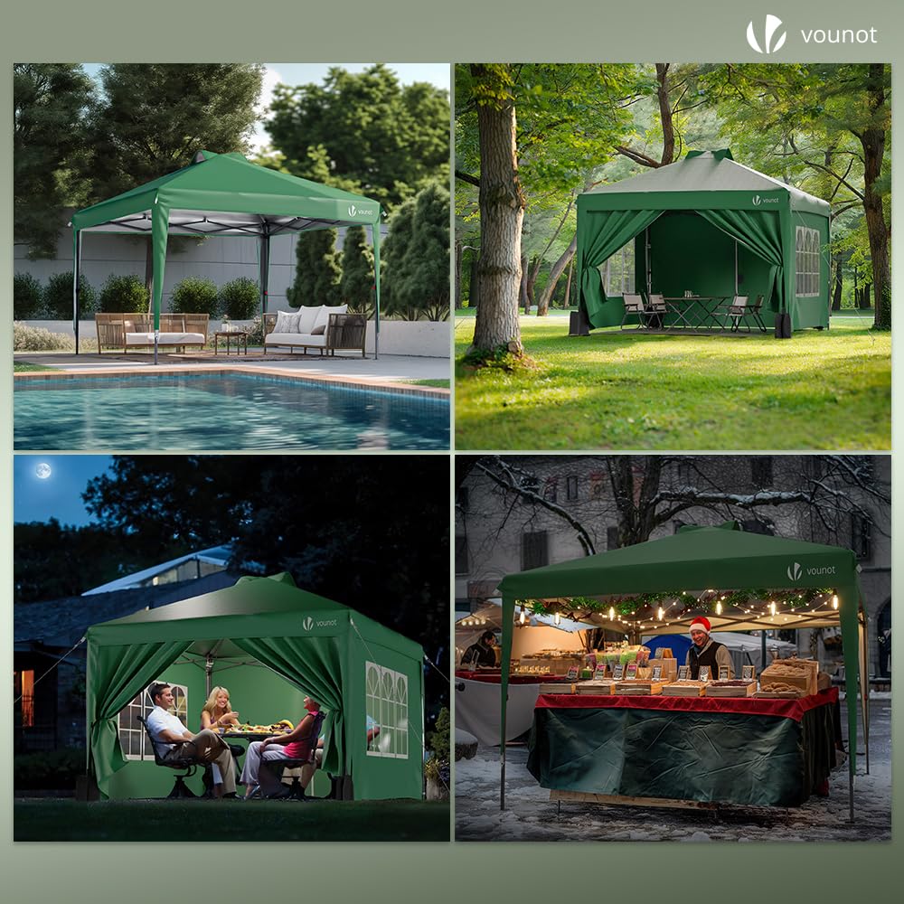 VOUNOT® 3m x 3m Pop Up Heavy Duty Gazebo with Sides, Central Lock System & 4 Weight Bags & Carry Bag, Marquee Garden Party Tent Outdoor, Green