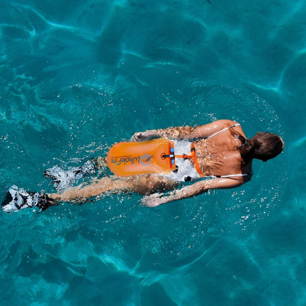 WholeFire 20L Swim Buoy Waterproof Inflatable Dry Bag Swim Safety Float for Water Sports, Open Water Swimmers, Triathletes, Kayakers and Snorkelers