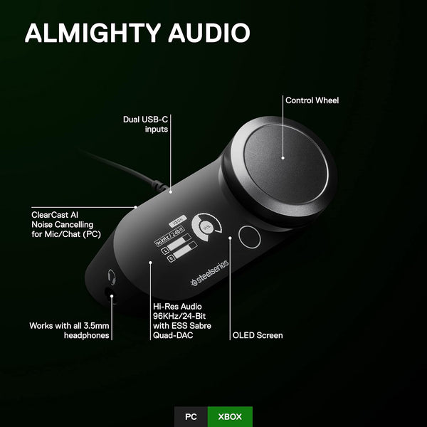SteelSeries 60263 GameDAC Gen 2 (Xbox) Hi-Res Audio Amplifier - ESS Sabre Quad-DAC - AI Noise Cancellation - 360° Spatial Audio - Hi-Res Certified - PC,Xbox, PS5, PS4, Black