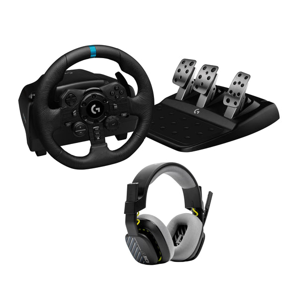 Logitech G G923 Racing Wheel and Pedals, TRUEFORCE up to 1000 Hz Force Feedback, Responsive Driving Design, Dual Clutch Launch Control, Genuine Leather Wheel Cover, for PS5, PS4, PC, Mac - Black