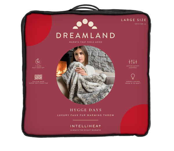 Dreamland Hygge Days Electric Blanket – Heated throw - Zebra, Luxury Faux Fur, 5-minute Fast heat up, 6 temperature settings, 1/3/9-hour auto timer, Electric throw, Machine Washable, 160x120cm