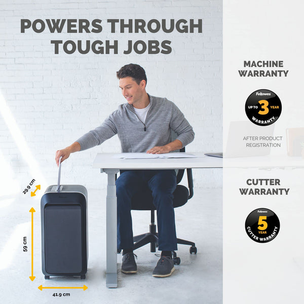 Fellowes 18 Sheet Paper Shredder for Office Use - 100% Jam Proof Cross Cut Shredder - 99Ci Shreds for 30 Minutes - Powershred Office Shredder with Large 34 Litre Pull-Out Bin - DIN Level P4 - Black