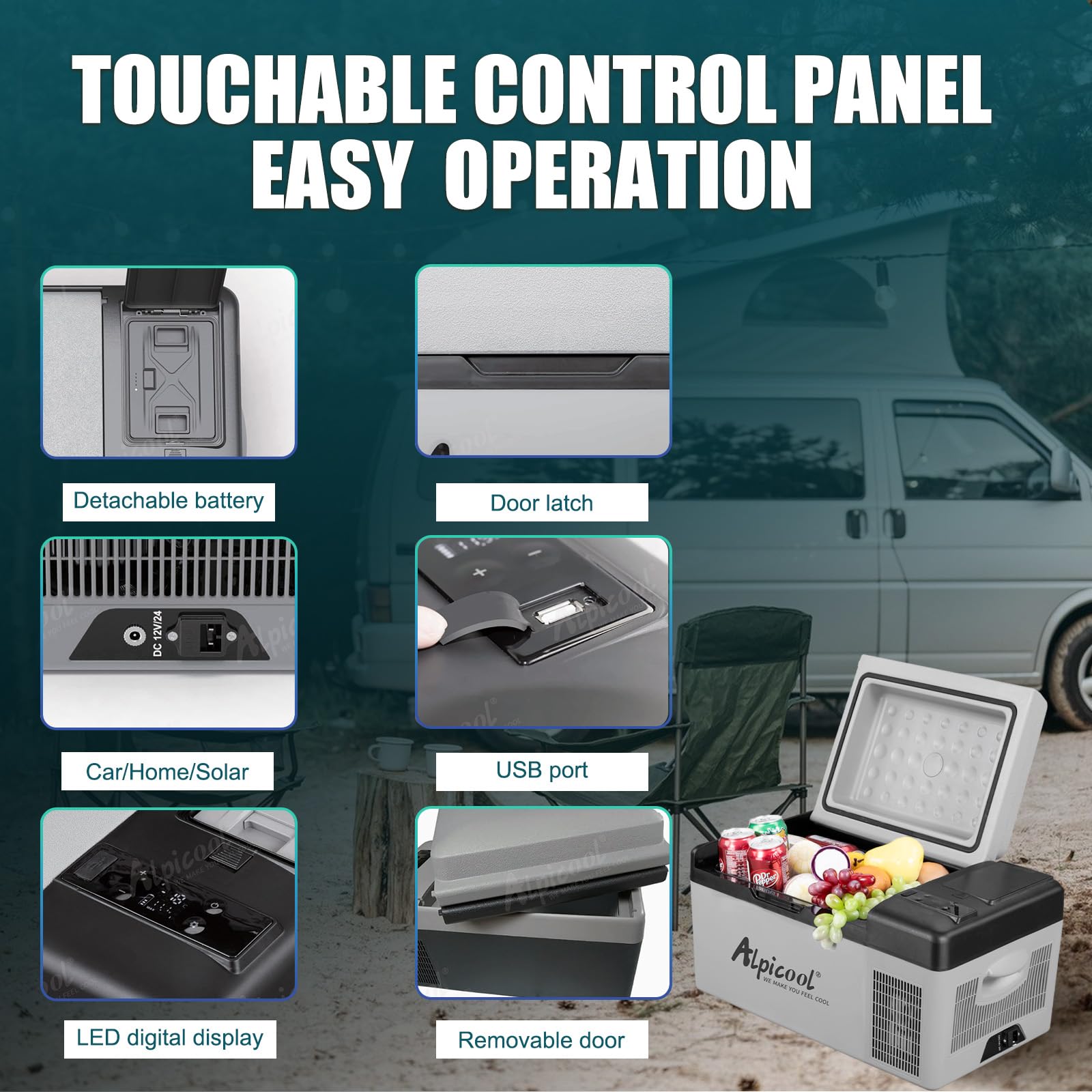 Alpicool C9PT 9L Compressor Car Fridge Freezer, DC 12v Camping Refrigerator, Portable Mini Cool Box for TruckCampervanRVBoat, -20℃ to 20℃(Black)