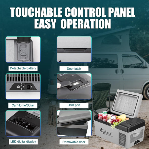 Alpicool C9PT 9L Compressor Car Fridge Freezer, DC 12v Camping Refrigerator, Portable Mini Cool Box for TruckCampervanRVBoat, -20℃ to 20℃(Black)