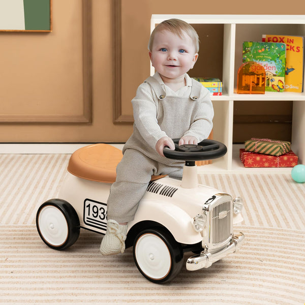 Kids Ride on Car, Toddler Foot to Floor Sliding Car with Air Horn, Hidden Storage Compartment, DIY Stickers, EVA Wheels, Children Sliding Walker Toy Car for 18-36 Months Boys Girls (White)