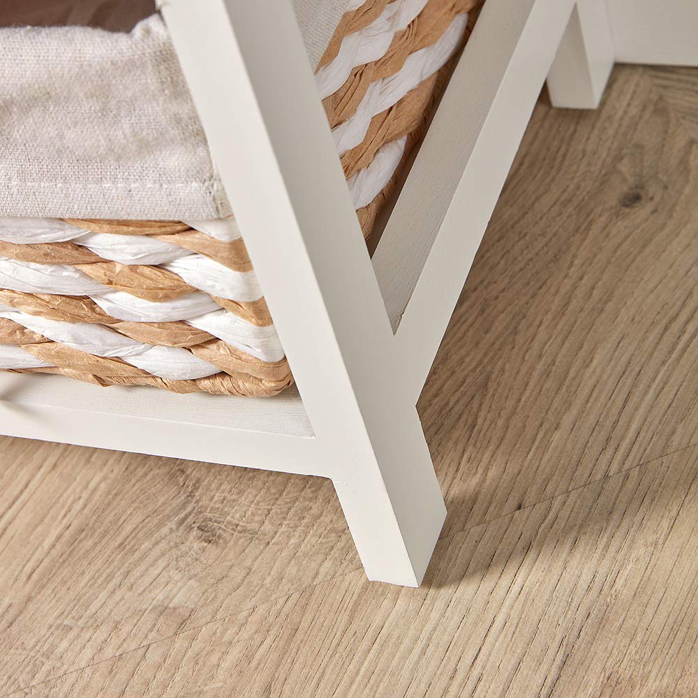 Home Source Storage Chest, Wooden Bedroom Hallway Cabinet, 3 Wicker Basket Drawers, White