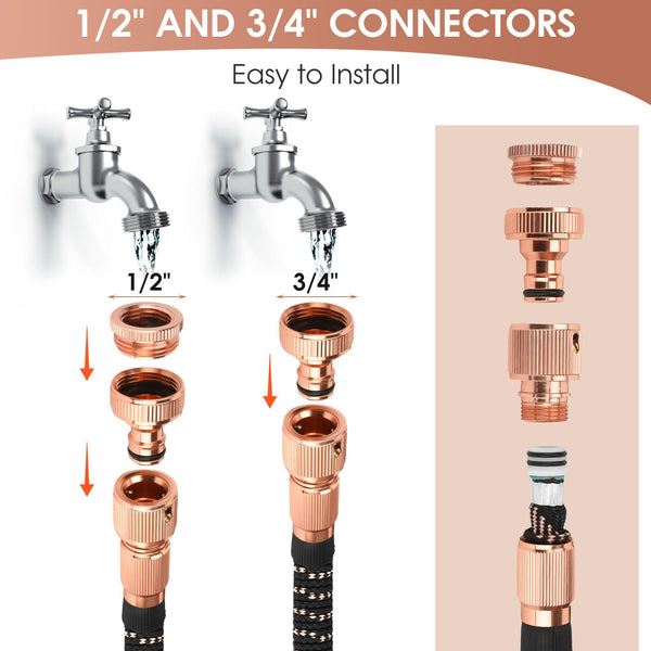 Expandable Garden Hose Pipe - 100ft Flexible Hosepipes for Garden with 3/4", 1/2" Solid Brass Fittings,Leakproof Expanding Water Pipe with 10 Modes