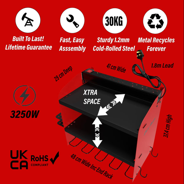 Toolganize Power Tool Organiser, Storage Rack with Power Strip Charging Station, Heavy-Duty for Workshop & Garage Tools - 4 Slot, Milwaukee Red.