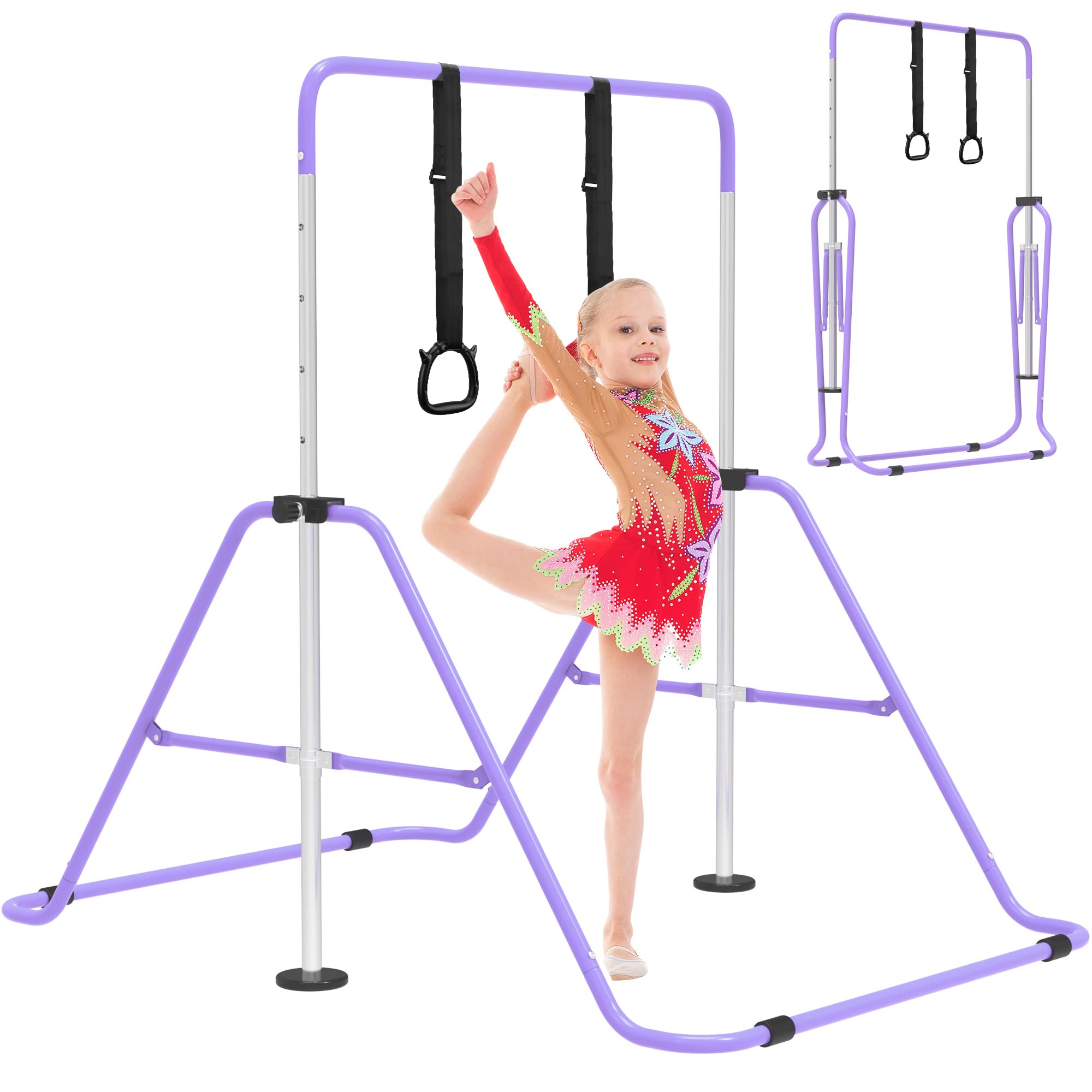 EVERYMILE Gymnastics Bars, Junior Training Kip Bar Gymnastics Equipment for Home,Adjustable Height Folding Horizontal Bar with Gymnastic Rings