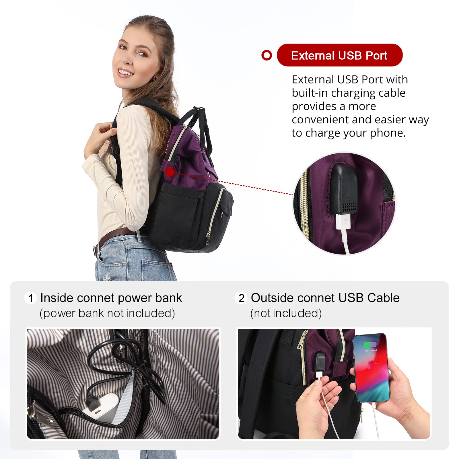 LOVEVOOK Laptop Backpack Women 15.6 inch, Work Bags for Womens, School Computer Bag with USB Port for Business College Travel, Rucksack for Teacher Nurse,BeigeGrey