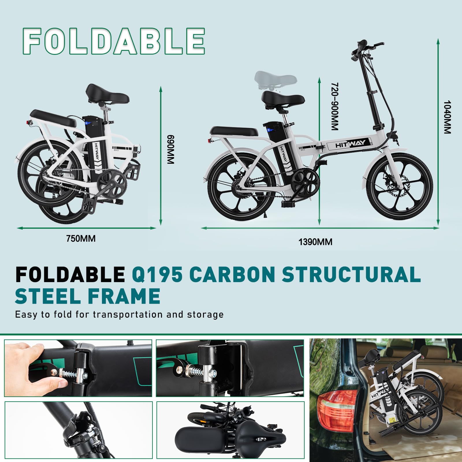 HITWAY Electric Bike E Bike Foldable City Bikes 36V/10.4AH Battery, 250W Motor, Assist Range Up to 35-90KM BK5S Electric Bicycles