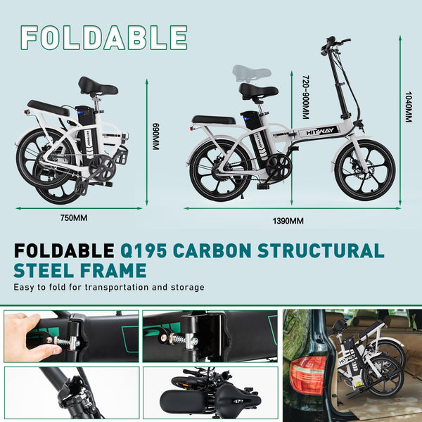 HITWAY Electric Bike E Bike Foldable City Bikes 36V/10.4AH Battery, 250W Motor, Assist Range Up to 35-90KM BK5S Electric Bicycles
